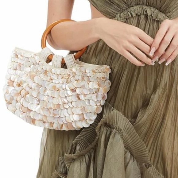 Bohemian Embellished/Seashell Beaded Clutch/Wooden Top Handle/Shell Purse - Picture 11 of 14